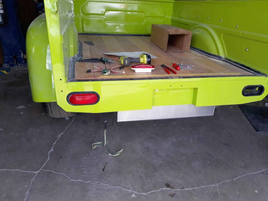 Attached picture D100 new rear valence & tongue & groove bed.JPG